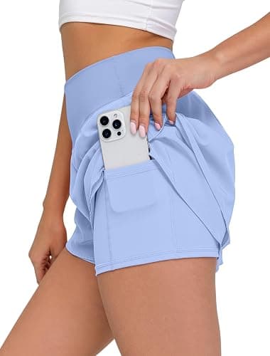 IWD Women's Flowy Athletic Shorts High Waisted Double Ruffle Butterfly Shorts 2 in 1 Running Tennis Shorts with Pockets thumbnail 2
