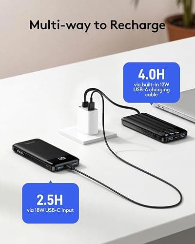 Orfeika Fast Charging Portable Charger Power Bank with Built-in 4 Cables | 10000mAh|Ultra-Slim&Light|Flight-Safe|Power 6 Devices at Once|22.5W|Battery Pack For iPhone,Samsung,Google|Travel Essentials thumbnail 4