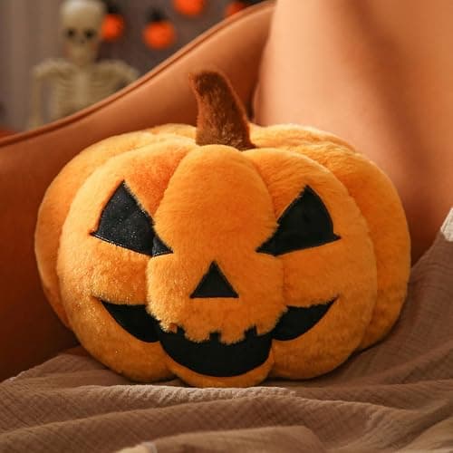 YRXRUS Evil Pumpkin Pillows, Halloween Pillow, Pumpkin Shaped Throw Pillows Happy Halloween Decoration, Orange 6x12 Inches Soft Rabbit Fur Pillow for Natural Accent Pillows for Holiday, Fall - Image 1