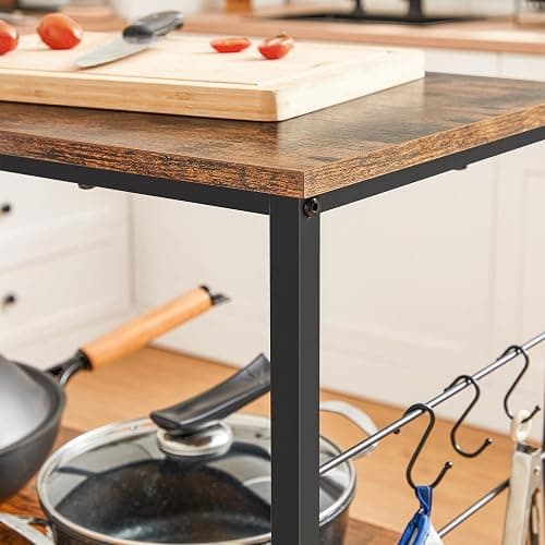 VASAGLE Bakers Rack, Kitchen Shelf, Kitchen Island, Microwave Oven Stand with 3 Open Shelves, 6 Hooks, Metal Frame, 15.7 x 31.5 x 35.4 Inches, Industrial, Rustic Brown and Black UKKI002B01 thumbnail 6