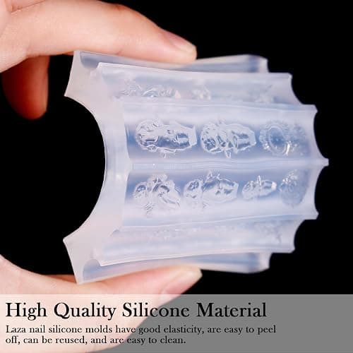 Laza 4pcs Rococo Silicone Nail Art Molds, Multiple Virgin Mary Nail Molds | Reusable Nail Molds for Nail Art, Good Elasticity, 3D Nail Mold, Mirror Frame, Heart, Bowknot Molds with Scraper & Pen thumbnail 6