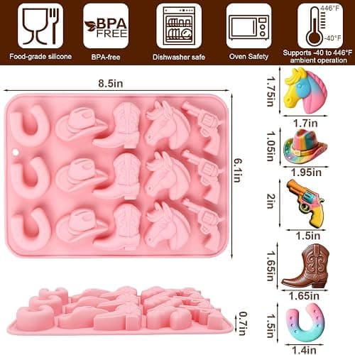 Palksky Cowboy Chocolate Molds, 2Pack Western Theme Silicone Mold Baking with Cowboy Horse Boots Hat Saddle Shapes, Candy Molds for Chocolate Gummy Cookies Fondant Candy Party Decor thumbnail 3