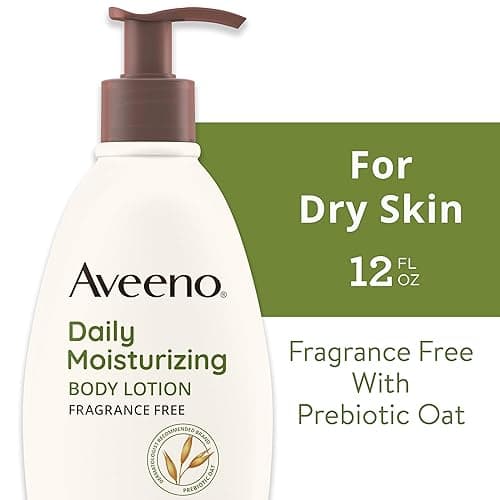Aveeno Daily Moisturizing Body Lotion with Soothing Prebiotic Oat, Gentle Lotion Nourishes Dry Skin With Moisture, Paraben-, Dye- & Fragrance-Free, Non-Greasy & Non-Comedogenic, 12 fl. Oz - Fragrance Free - 12 Fl Oz (Pack of 1) thumbnail 2