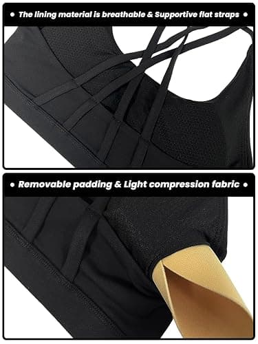 Omwilddo Women's Strappy Sports Bras Light Compression Crop Criss Cross Back Padded Workout Yoga Bra Supportive U Neckline thumbnail 3