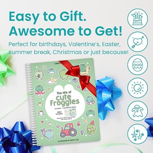 Cupkin Frogs Sticker Book Activity for Kids, Toddler Airplane Travel Essentials, 300+ Brogs Stickers for Kids + 8 Scenes + Coloring Book Pages, Rabbit Lover Gift, Children's Crafts Ages 2-8 thumbnail 7