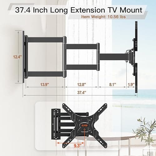 ELIVED Long Arm TV Wall Mount for Most 26-65 Inch TVs, 37.4 Inch Long Extension TV Mount Swivel and Tilt, Max VESA 400x400mm, Full Motion Wall Mount tv Bracket Holds up to 77 lbs. thumbnail 7