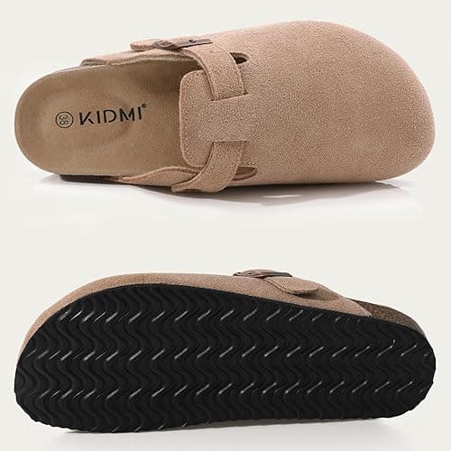 KIDMI Women's Suede Clogs Leather Mules Cork Footbed Sandals Potato Shoes with Arch Support - 8.5 - Taupe thumbnail 6