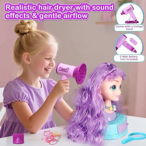 Kryonixty 4-in-1 Doll Head for Hair Styling Kids-9Inch,Hair Salon Toys Makeup Kit Princess Accessories Pretend Play Toys Birthday Gifts for 3-8 Year Old Girls thumbnail 4