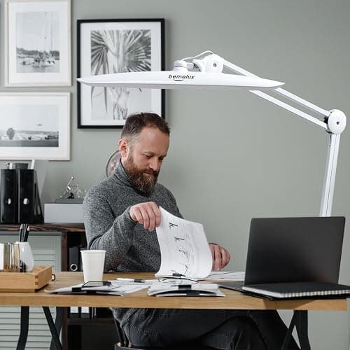 bemelux LED Nail Desk Lamp with Clamp, 117PCS LEDs, 2200 Lumens 20 Inch Metal Swivel Arm Dimming Task Lamp for Reading,Desktop Office,Workbench,Architect,Sewing,Study,Home Craft and Nail(White) thumbnail 2