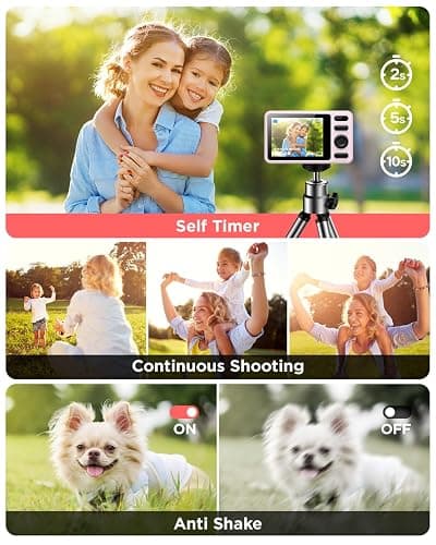 Digital Camera with 128GB SD Card Autofocus 48MP 2.7K Cameras for Photography 16X Digital Zoom Anti Shake 2 Batteries Kids Camera for Beginner Boys Girls Teens-Pink thumbnail 4