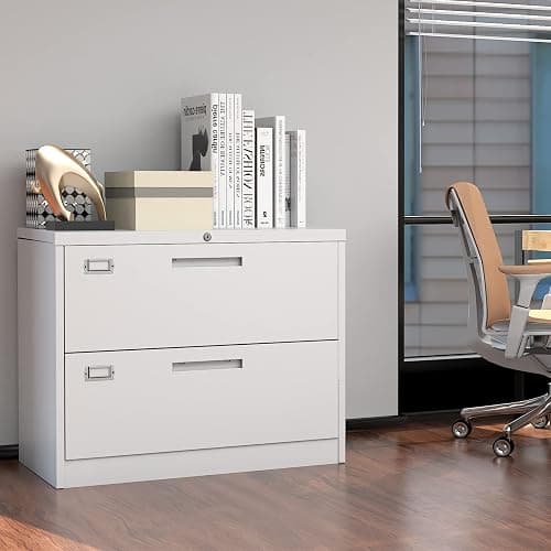 Yizosh 2 Drawer White File Cabinet with Lock, Filing Cabinet for Home Office, Metal Locking Office File Storage Cabinet with Drawers, Lateral Filing Cabinet Organizer for Letter/Legal/F4/A4 thumbnail 2