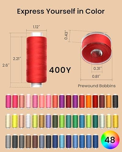 96Pcs Professional Sewing Thread Kit, 48 Colors 400 Yards/Spool, [Top Durability with 4-Ply Tight-Twist] AAA-Grade Polyester Thread with Prewound Bobbins, Sewing Thread for Hand & Machine Sewing thumbnail 2