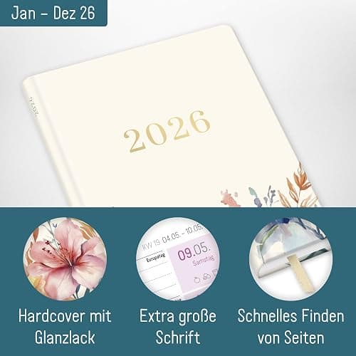 Häfft® Großdruck-Kalender 2026 mit extra großer Schrift & Zahlen - Hardcover Wochenplaner "Hibiskus" - nachhaltig & klimafreundlich thumbnail 2