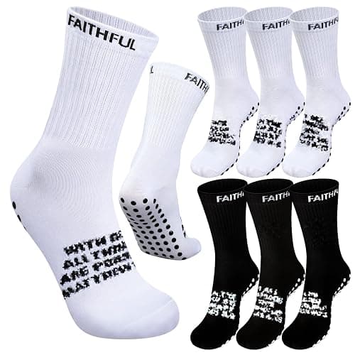 Glitopper 6 Pairs Christian Cross Socks Anti Slip Soccer Sock with Rubber Dot Religion Gift for Men Youth Women Sports thumbnail 8