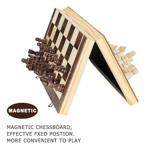 AMEROUS 15 Inches Magnetic Wooden Chess Set - 2 Extra Queens - Folding Board - Pieces Storage Slots, Handmade Portable Travel Chess Game - Beginner Chess Set for Kids, 6 up Age thumbnail 5
