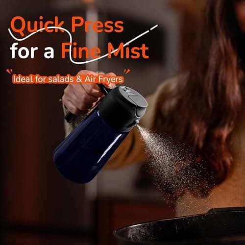 TrendPlain 16oz/470ml Blue Glass Olive Oil Sprayer for Cooking - 2 in 1 Olive Oil Dispenser for Kitchen Gadgets, Air Fryer, Salad, and BBQ - Black thumbnail 4