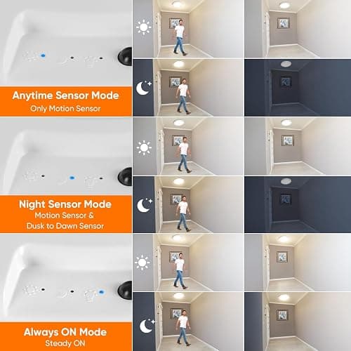 Rechargeable Motion Sensor Ceiling Light with Remote, Battery Operated Closet Light No Wiring, Wireless LED Shower Lights, 3 Colors Dimmable Indoor Overhead Lamp for Closet Shower Pantry Shed Hallway thumbnail 5
