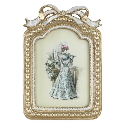 GUOER Vintage 5x7 Picture Frame with Bow Antique Ornate Table Top and Wall Mounting Photo Frame with High Definition Glass Front for Home Decor, Photo Gallery, Art(5x7, Gold) thumbnail 4