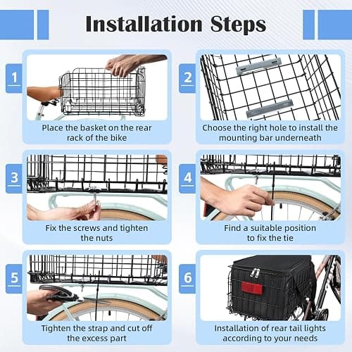 Bike Basket Rear, Folding Bicycle Basket with Removable Waterproof Liner Bag, Rear Bike Cargo Rack, Bike Accessories Frame Basket for Adult Women Men Carrying Dogs,Pet,Grocery,Quick Release Design thumbnail 7
