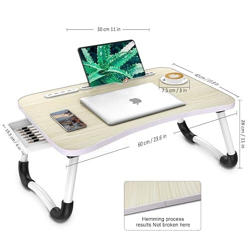 Zapuno Laptop Lap Desk, Foldable Laptop Table Tray with 4 USB Ports Storage Drawer and Cup Holder, Lap Bed Desk Notebook Stand Laptray Portable Standing Table for Bed Couch Floor thumbnail 3