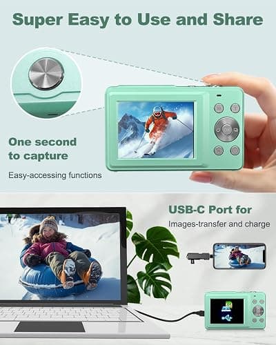 Camkory Digital Camera FHD 1080P Kids Camera with 32GB Card, 16X Zoom Anti Shake Compact Point and Shoot Digital Camera Small Camera for Kids Girls Boys Students, Mint Green thumbnail 5