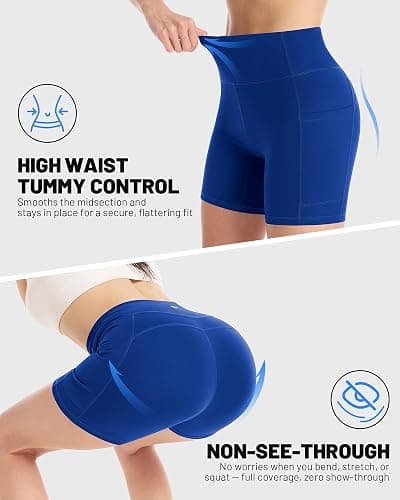 Moozava Women's Biker Shorts 4"/6"/8" High Waisted Tummy Control Workout Gym Yoga Running Volleyball Spandex Shorts 3 Pockets thumbnail 4