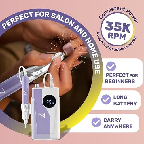 M – Ying Yang Brushless Nail Drill 35K RPM | Pro Cordless Efile 85W | Rechargeable USB-C Fast Charging | Portable Aluminum Alloy Shell | Quiet Low Vibration Tool for Acrylic Gel Nails (Rose Gold) thumbnail 3