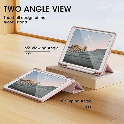 Lsmmpoba Case for iPad 9th/8th/7th Generation 10.2 inch (2021/2020/2019) with Pencil Holder, Smart Stand Cover with Soft TPU Back, Auto Sleep/Wake, Pink thumbnail 4