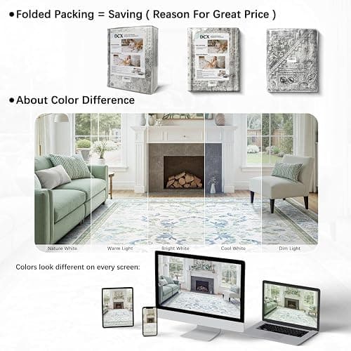 DCX Green 5x7 Rug, Kid & Pet Friendly with Rubber Back Non Slip, Machine Washable Stain Resistant Botanical Floral Rug for Living Room, Bedroom, Home Office, Soft Low Pile Large Nursery Carpet thumbnail 4