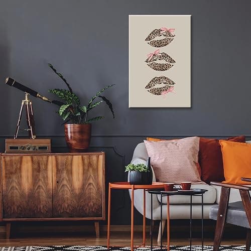 Trendy Leopard Kiss Lips Canvas Wall Art Coquette Pink Bow Poster Vintage Cheetah Aesthetics Prints Paintings Cute Girls Room Wall Decor For Dorm Apartment Bedroom Bathroom 12x16in Wrapped Canvas thumbnail 5