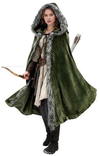 Medieval Hooded Cloak Renaissance Viking Cloak Fur Cape with Hood for Men and Women - Image 1