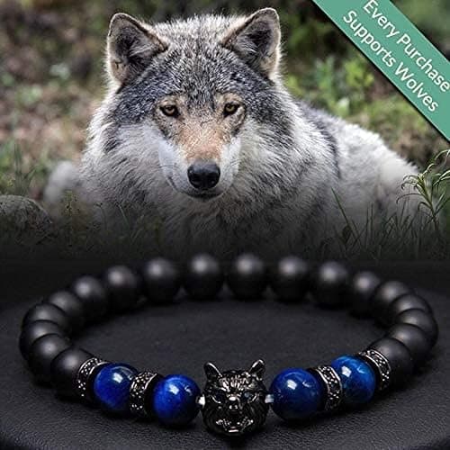 yijan Save A Wolf Bracelet,Wolf Head Lava Rock Bracelet,Healing Crystal Stress Relief Anti Anxiety Energy Stone Beaded Bracelet,Adjustable Bracelet for Men (Set) thumbnail 2