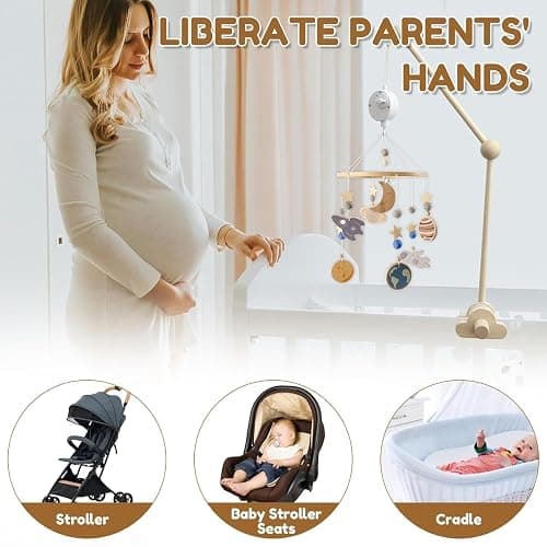 QOOWFEANIG Mobile for Crib,Baby Crib Mobile Arm 27.17inch,Strong Hold Anti Slip Attachment Clamp,Wooden Cloud Design Detachable Adjustable Holder Cute Cot Bed Bell Wind Chimes Hanger Bracket thumbnail 5