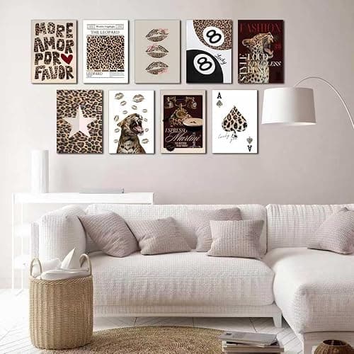 YIDINGX 9pcs Self-Adhesive Trendy Leopard Canvas Wall Art Cheetah Prints Wall Decor Pictures Lucky 8 Ball Posters Preppy Aesthetic Paintings for Girls Bedroom Decorations thumbnail 4