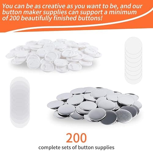 200 Sets 58mm/2.25 inch Button Maker Supplies, Pin Back Button Parts for Button Maker Machine 58mm, Including Metal Covers, Plastic Back Covers, Clear Plastic Film&Blank Paper thumbnail 7