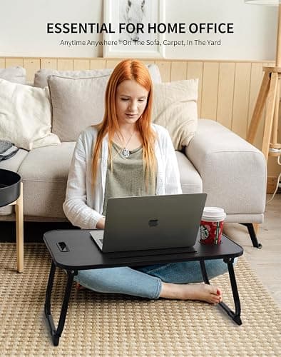 ZEAPTAC Laptop Bed Desk, Foldable Lap Desk, Portable Lap Table, Laptop Stand with Cup Holder & Tablet Slot & Lifting Handle for Working Writing Drawing & Eating - Black thumbnail 5