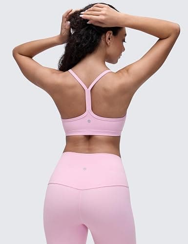 CRZ YOGA Butterluxe Ruched Sports Bras for Women - V Neck Spaghetti Thin Strap Y Back Wireless Padded Yoga Crop Top thumbnail 3