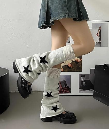 WODECASA Girls Kawaii Leg Warmers Knitted Flared Leg Sleeves Goth Crochet Baggy Cuff Ankle Heap Socks thumbnail 2
