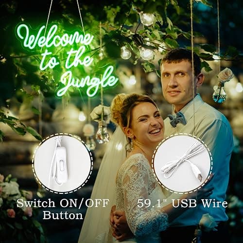 FAXFSIGN Welcome to the Jungle Neon Sign Jungle Decor Green Led Word Neon Light Signs for Wall Decor Usb Letter Light Up Sign for Garden Home Entryway Front Porch Party Gift - Colorful-A-jungle green thumbnail 5