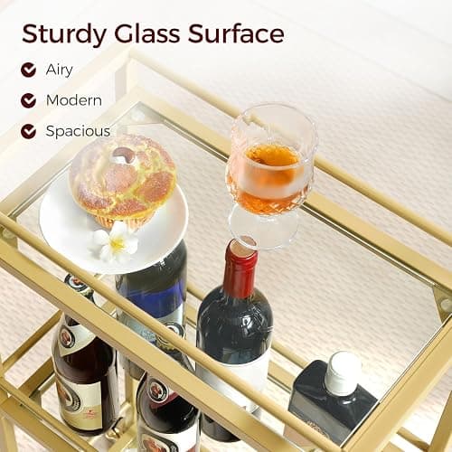 MAHANCRIS Bar Cart for The Home, 3-Tier Drink Cart on Wheels, Home Bar Serving Cart, Mini Bar Cart for Small Space, Kitchen, Dining Room, Gold RCJ40B01 thumbnail 4