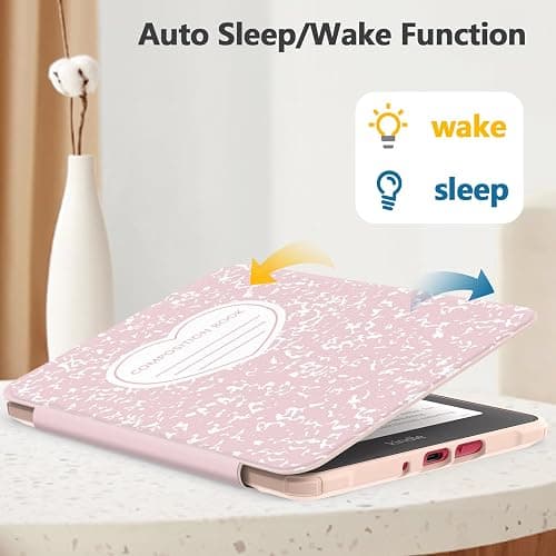E NET-CASE Case for 7'' All-New Kindle Paperwhite & Kindle Colorsoft 2024/2025,Clear Back Shell Durable PU Leather Cover with Auto Sleep Wake,Love Notebook Pink thumbnail 4