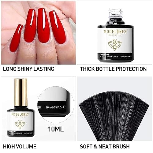 Modelones Top Coat Semipermanente 10ml No Wipe Top Coat UV LED Esmalte en Gel de Uñas para Uñas de Gel Nail Art Manicura thumbnail 4