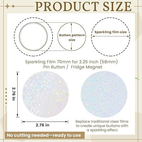 200 Pcs Badge Protective Film 70mm (2.76 in), 8 Styles of Holographic Glitter, Badge Film for 2.25 Inch 58mm Button Maker Machine, 58mm Button Making Supplies thumbnail 3