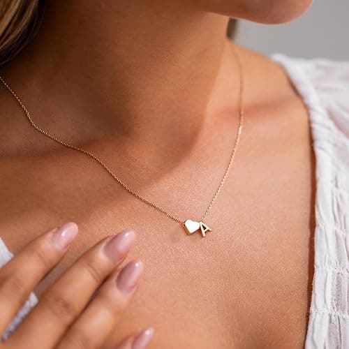 Turandoss Heart Initial Necklace for Women Teen Girls - 18K Gold Plated Letter A-Z Pendant Necklace Dainty Heart Necklaces Tiny Initial Necklaces Birthday Gifts for Women Jewelry thumbnail 3