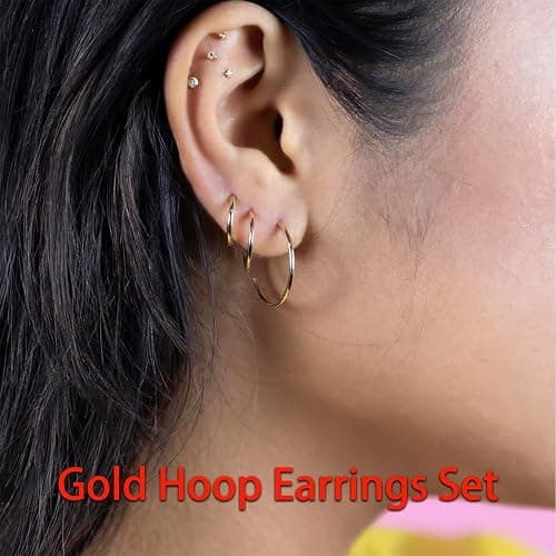 Minimalist Hoops for Women - 14K Gold Open Huggie Hoop Earrings, Hypoallergenic Tiny Hoops in Gold and Silver (Set of 1-5 Pairs) thumbnail 3