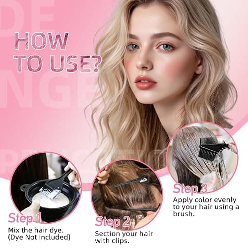 ROOHUA 8 Pcs Hair Dye Kit with Brush, Reusable Home Salon Color Hair Tools | Complete set:bowl,brush,comb,clips,disposable gloves & shower cap, easy mixing & application,for bleaching,dyeing (8, Black) thumbnail 3