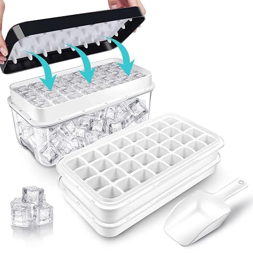 Eiswürfelbehälter mit Deckel und Behälter, 64 Stück Eiswürfel, einfaches Drücken, um das Eis zu lösen, Kühlen von Cocktail, Whiskey, Kaffee, 2 Schalen, 1 Eiskübel und Schaufel (Schwarz) - Image 1