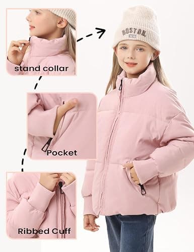 ACTCHIC Girls Winter Puffer Jacket Warm Cropped Quilted Jacket Zip Up Puffy Coat 7-16 Years thumbnail 4