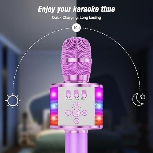 BONAOK Karaoke Microphone for Kids & Adults - Bluetooth Microphones Singing Mic with Disco Lights, Echo Effect, Built-in Speaker Portable Karaoke Player for Party Travel Gifts Q78(Light Purple) thumbnail 3