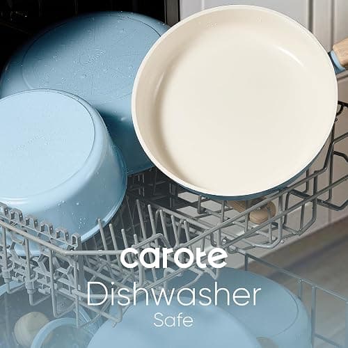 CAROTE 16pcs Ceramic Cookware Set, Pots and Pans Non Stick Kitchen Cookware Sets, Pots and Pans Set Cooking Set with Knife Set thumbnail 7
